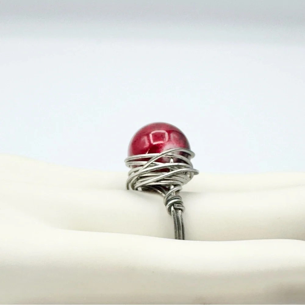 Garnet Bauble Wire Wrapped Handmade Ring 6-6.5